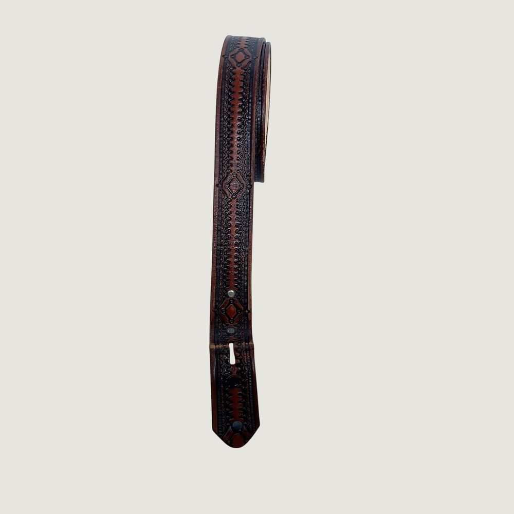 Brown Genuine Leather Tooled Western Belt Made in USA Size 38 Embossed Rodeo
